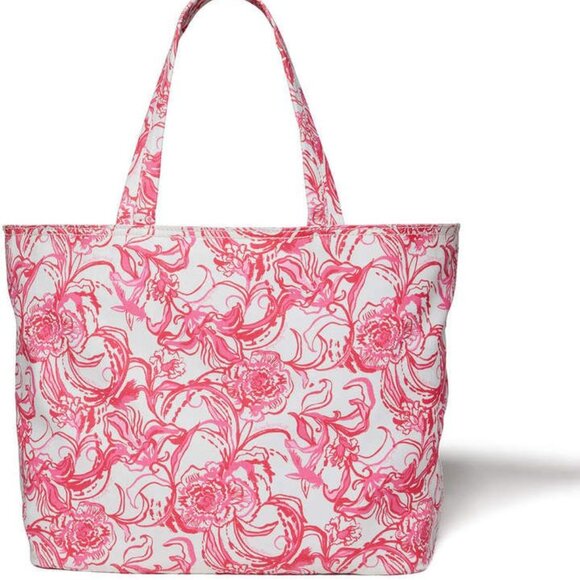 Lilly Pulitzer x Goop Palm Beach Tote “Kiss Kiss” Cameo White & Pink Canvas Bag - Picture 1 of 5